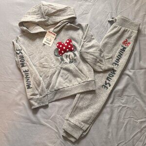 Girls 5 Disney Minnie Mouse Gray 2 Piece Outfit Set Activewear